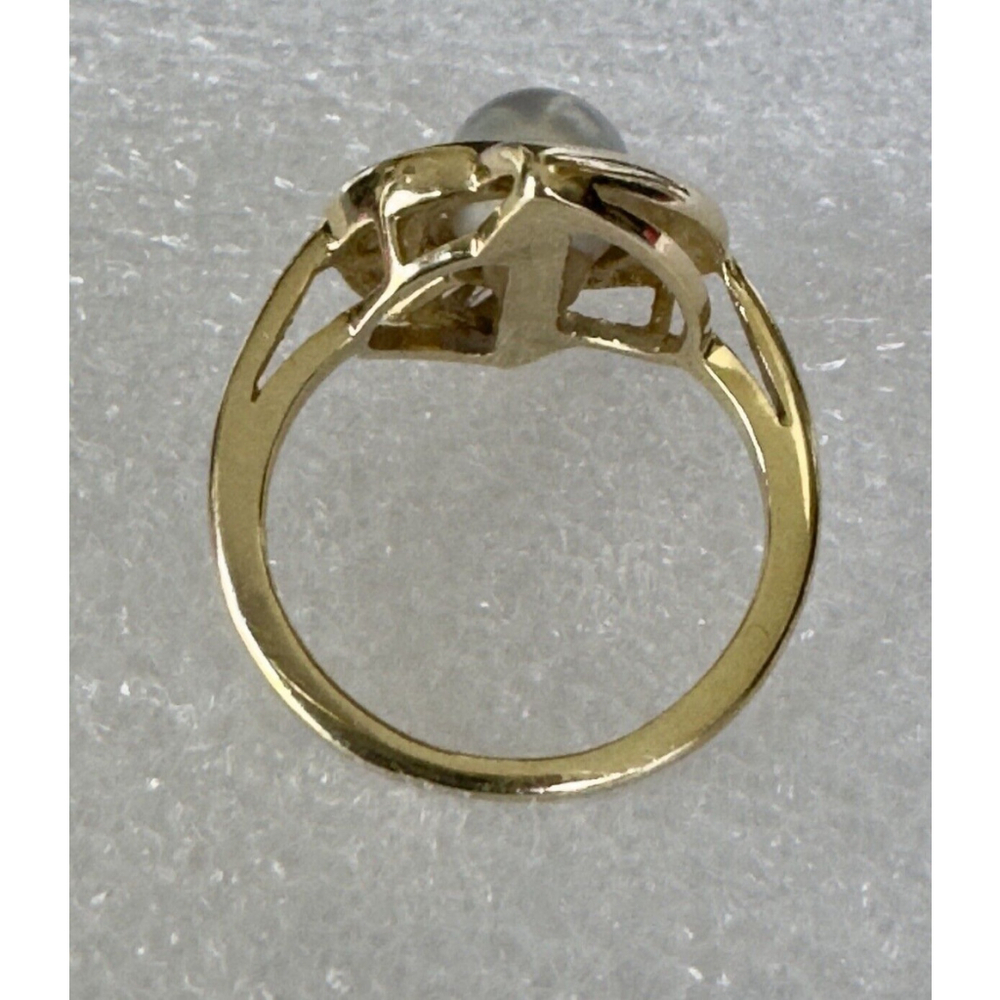 Classic 14k Solid Yellow Gold Natural White Pearl and Diamond Ring Size 4.75 - Picture 3 of 10